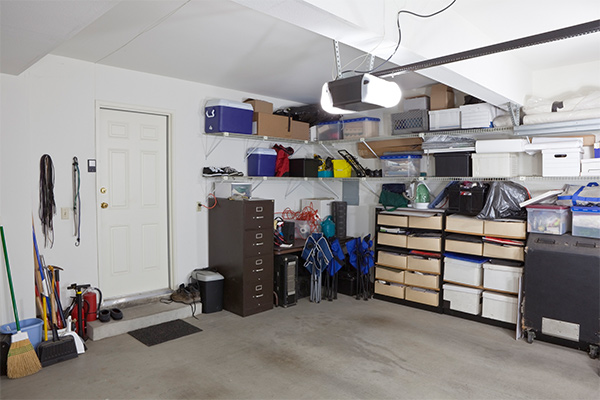 Stacked shelves in garage