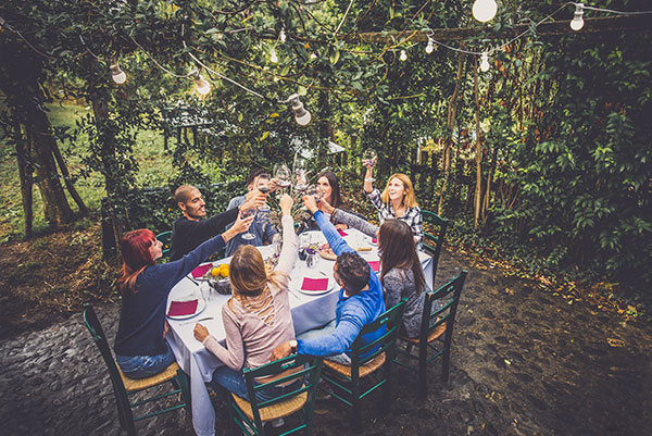 Group of friends dining outside