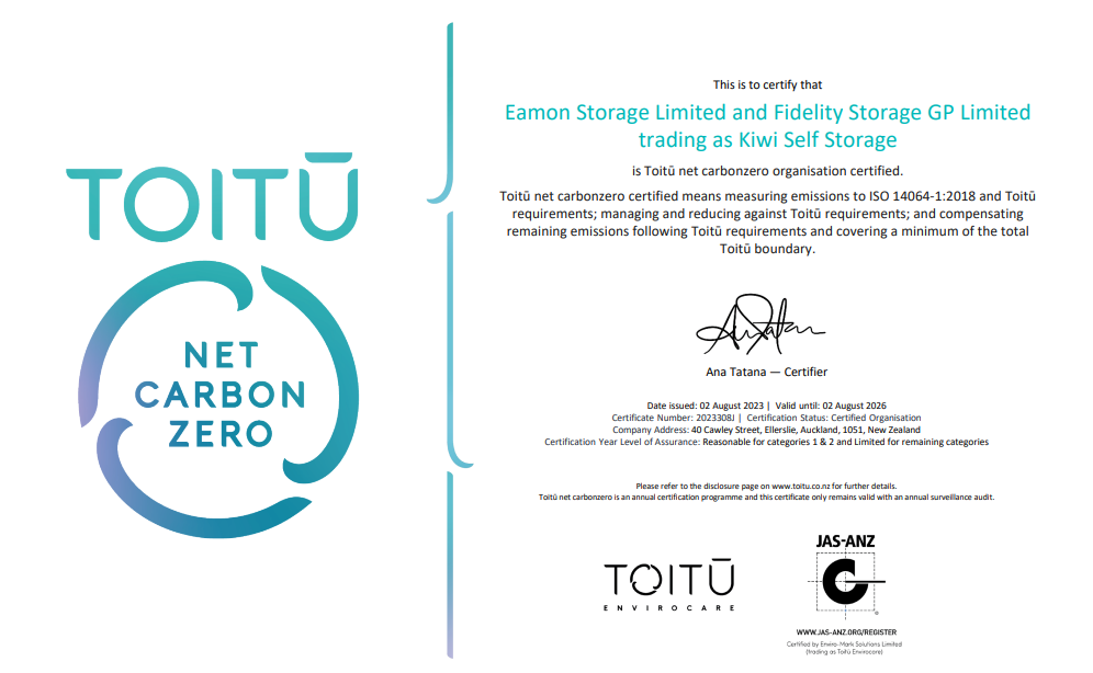 Toitu Carbon zero certificate 2022, expires 2026