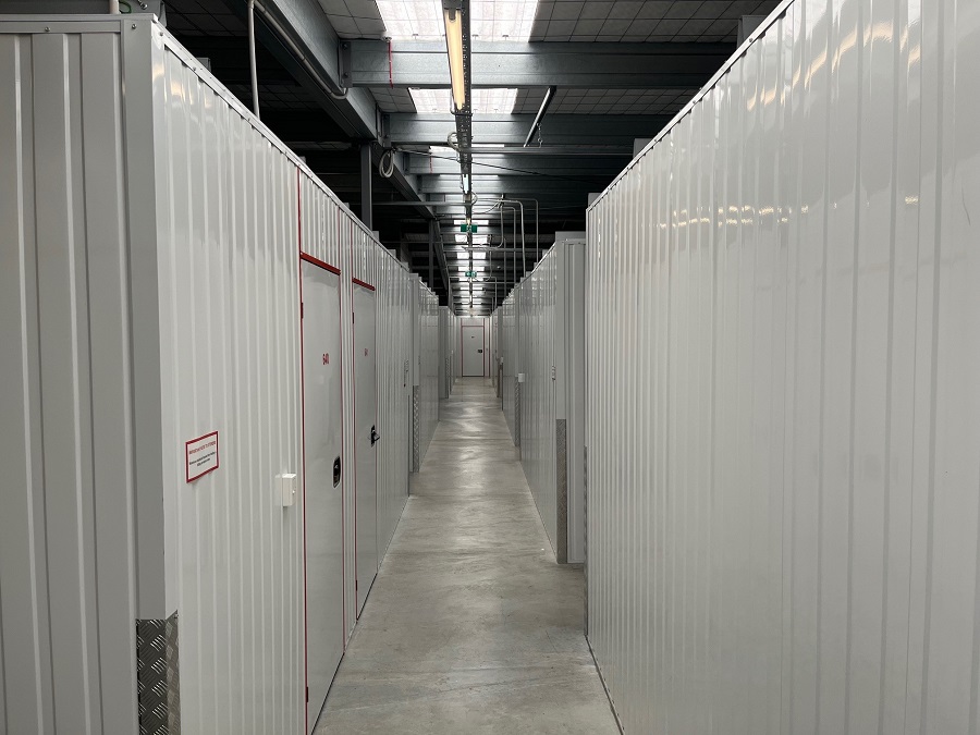 corridor with storage units