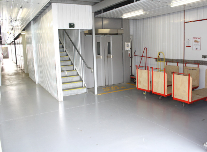 lift area, stairs and trollies