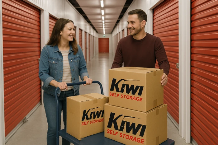 couple storing items in storage unit